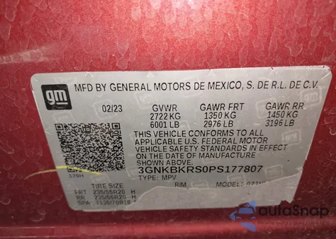 2023 Chevrolet Blazer Awd Rs из США, поврежденный, VIN 3GNKBKRS0PS177807